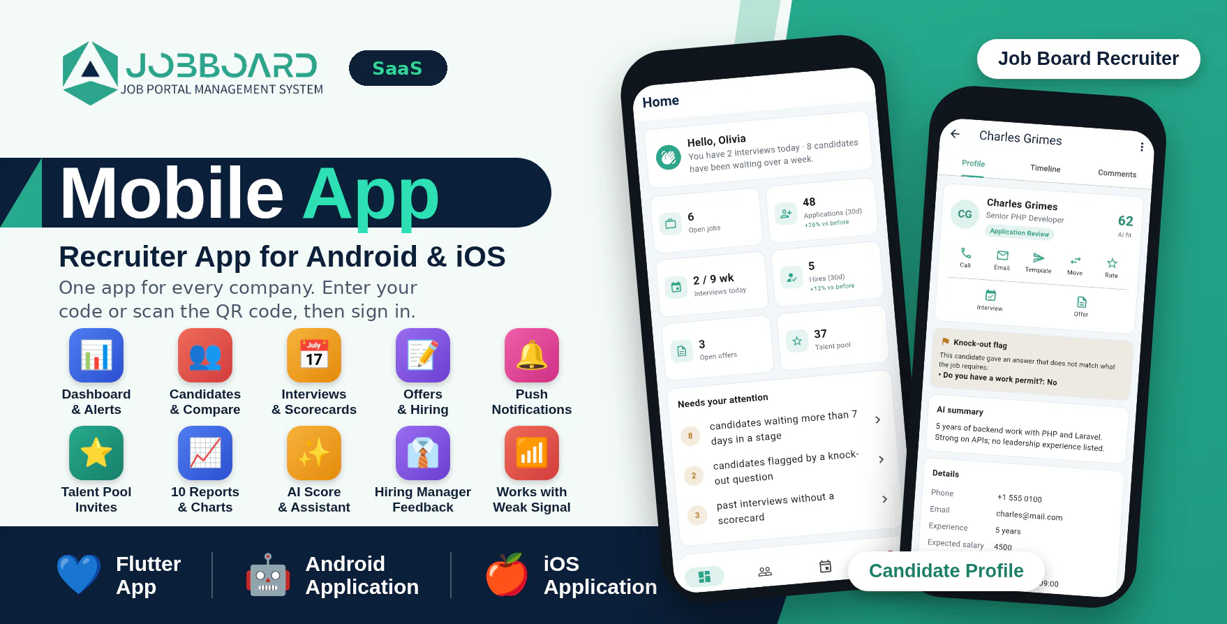Job Board SaaS - Hiring SaaS Mobile App | Recruiter App for Android & iOS | Flutter App